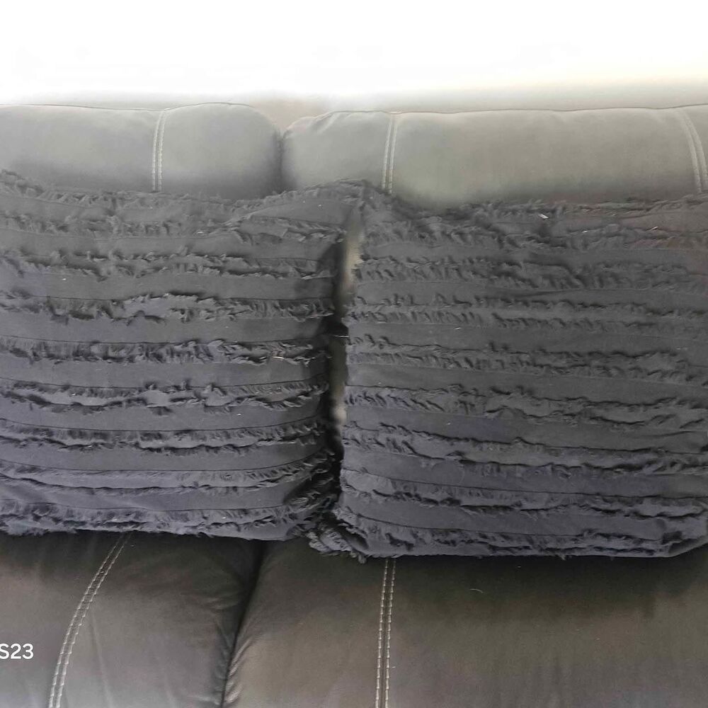 Black XLG Ruffled Cotton Throw Pillows 23" x24' with Removable Washable Cover
